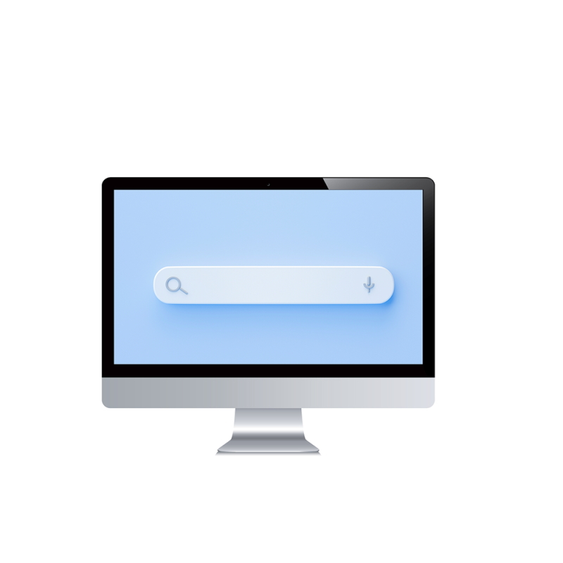 Mac desktop displaying a website search bar on the screen, highlighting SEO (Search Engine Optimization). The image features a Mac desktop with a visible search bar on the screen, emphasizing the importance of optimizing websites for search engines. The search bar represents the user's ability to find relevant content on the website, while the Mac desktop signifies the digital environment. The image conveys the significance of SEO in enhancing a website's visibility and accessibility to users through search engine results.