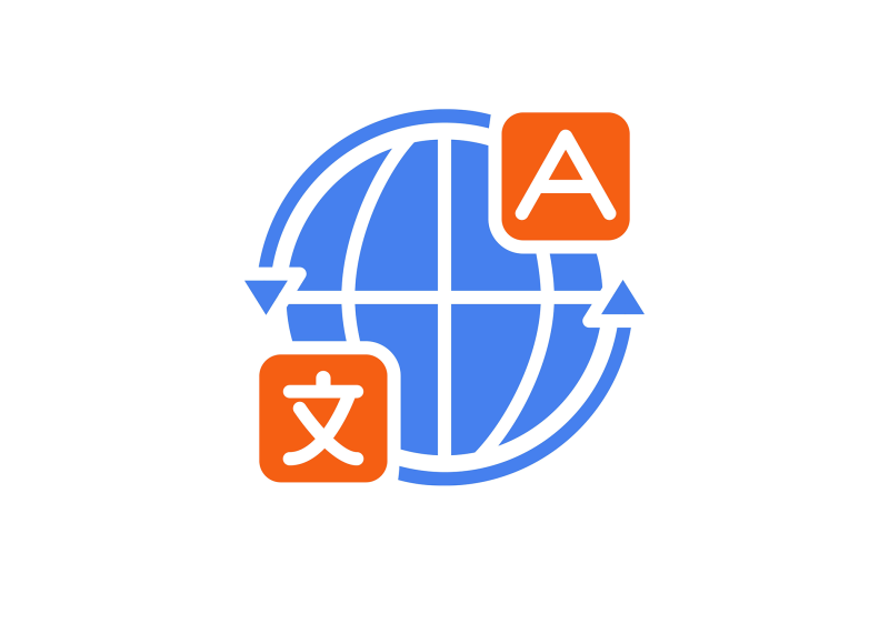 Vector image of a blue globe with orange language symbols icon, representing Akorbi's brand colors and language services. The globe is depicted in Akorbi's signature blue color, symbolizing a global presence. On the globe, there is an orange icon featuring various language symbols, representing Akorbi's expertise in language-related solutions. The combination of the blue globe and the orange language symbols icon showcases Akorbi's commitment to providing language services on a global scale.